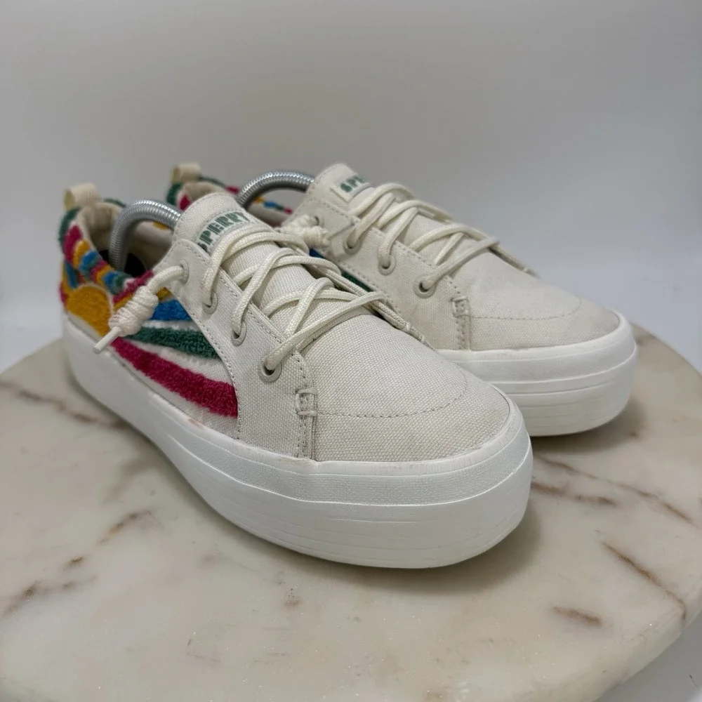 Sperry Womens SeaCycled Crest Vibe Platform Sneakers Size 8 Rainbow Pride